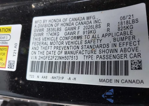 2022 Honda Civic Lx from USA, damaged, VIN 2HGFE2F23NH507513